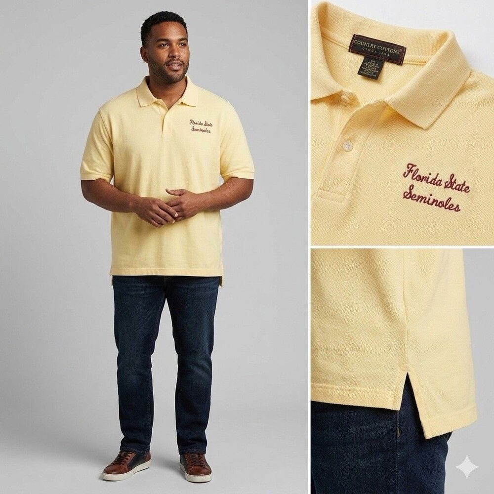 Vintage Florida State Seminoles Poli Shirt Mens L Yellow Embroidered Made In USA